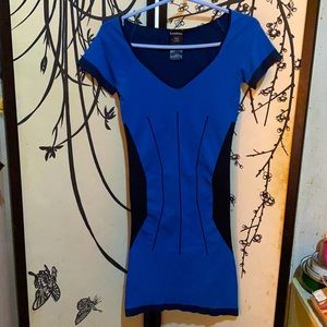 Bebe Blue Sapphire & Black Bandage Bodycon Mini Dress